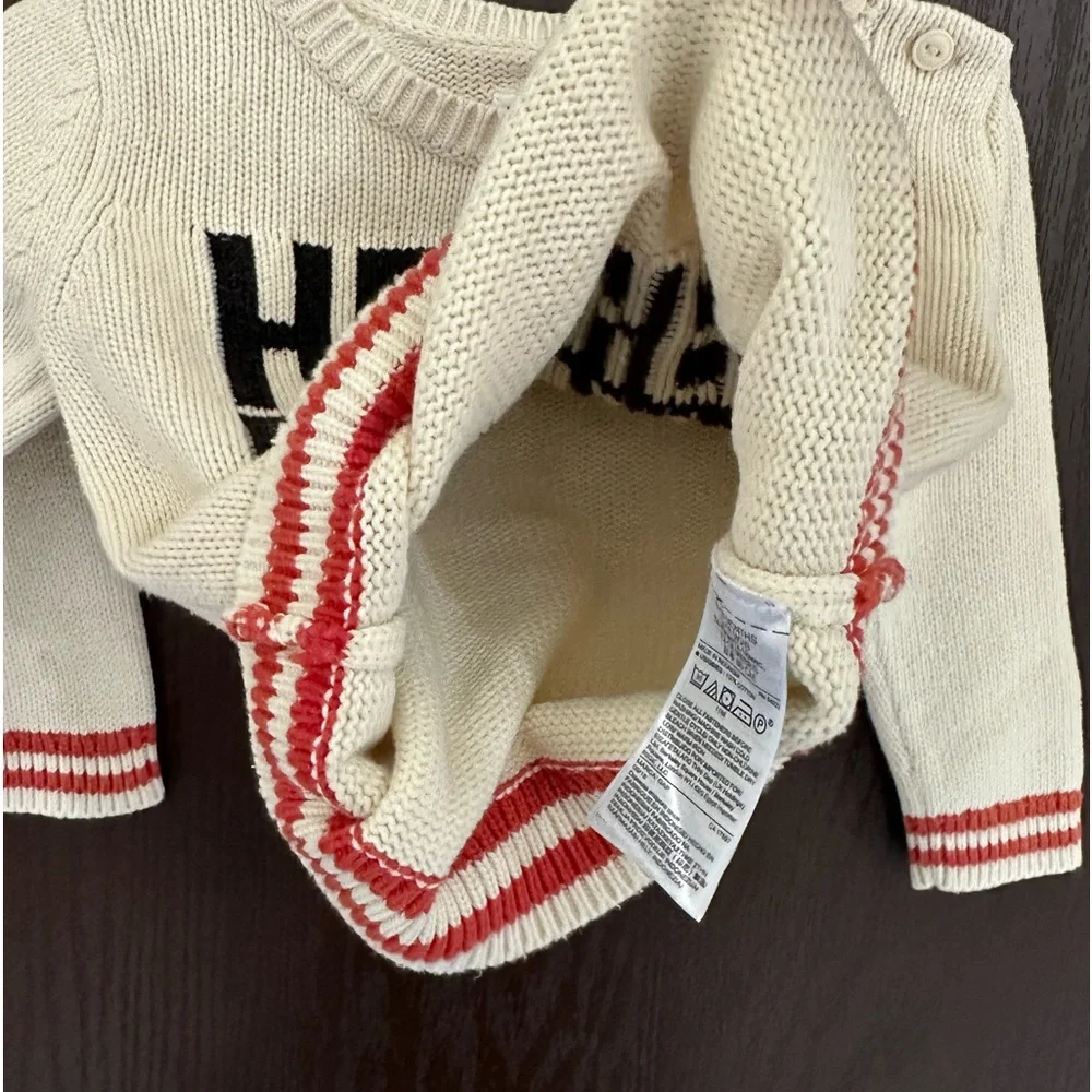 3/$25 GAP Baby Boy Cream Letter Knit Sweater 100% Cotton Cozy Pullover 12–18M